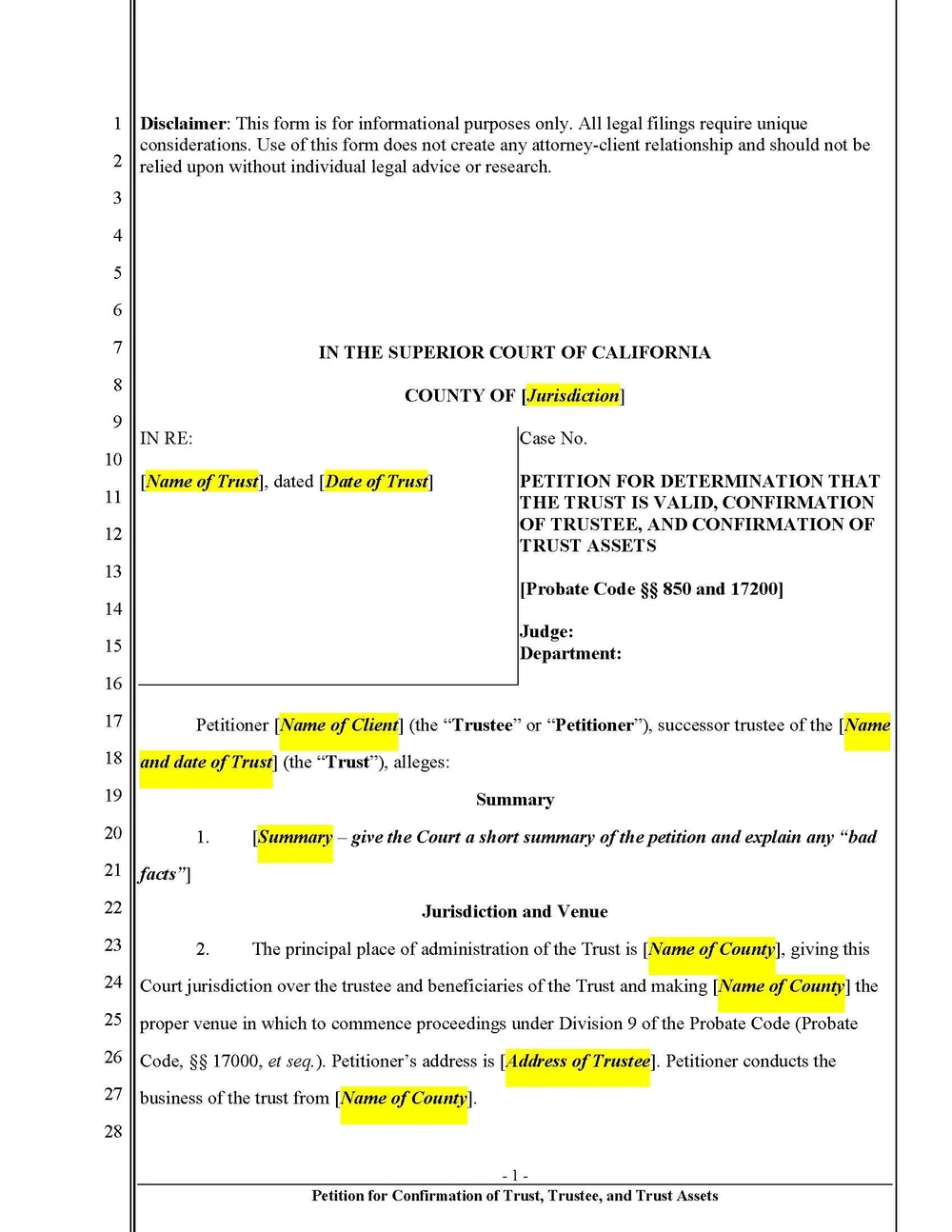 First page of the sample Heggstad petition